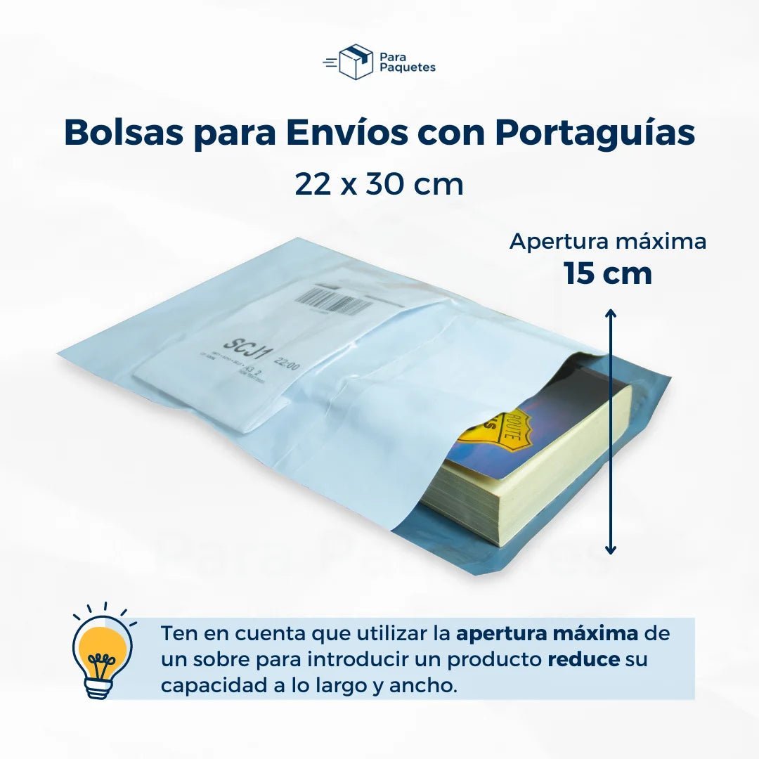 Bolsas para Envios con Portaguias Apertura Maxima en  una bolsa con portaguias de 22x30cm ParaPaquetes