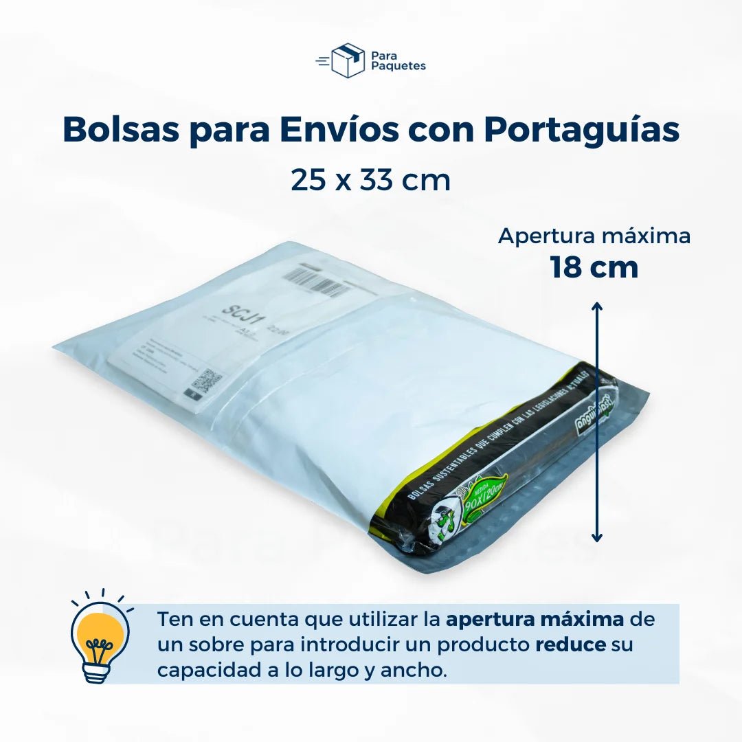 Bolsas para Envios con Portaguias Apertura Máxima  de una bolsa con portaguia de25x33cm ParaPaquetes