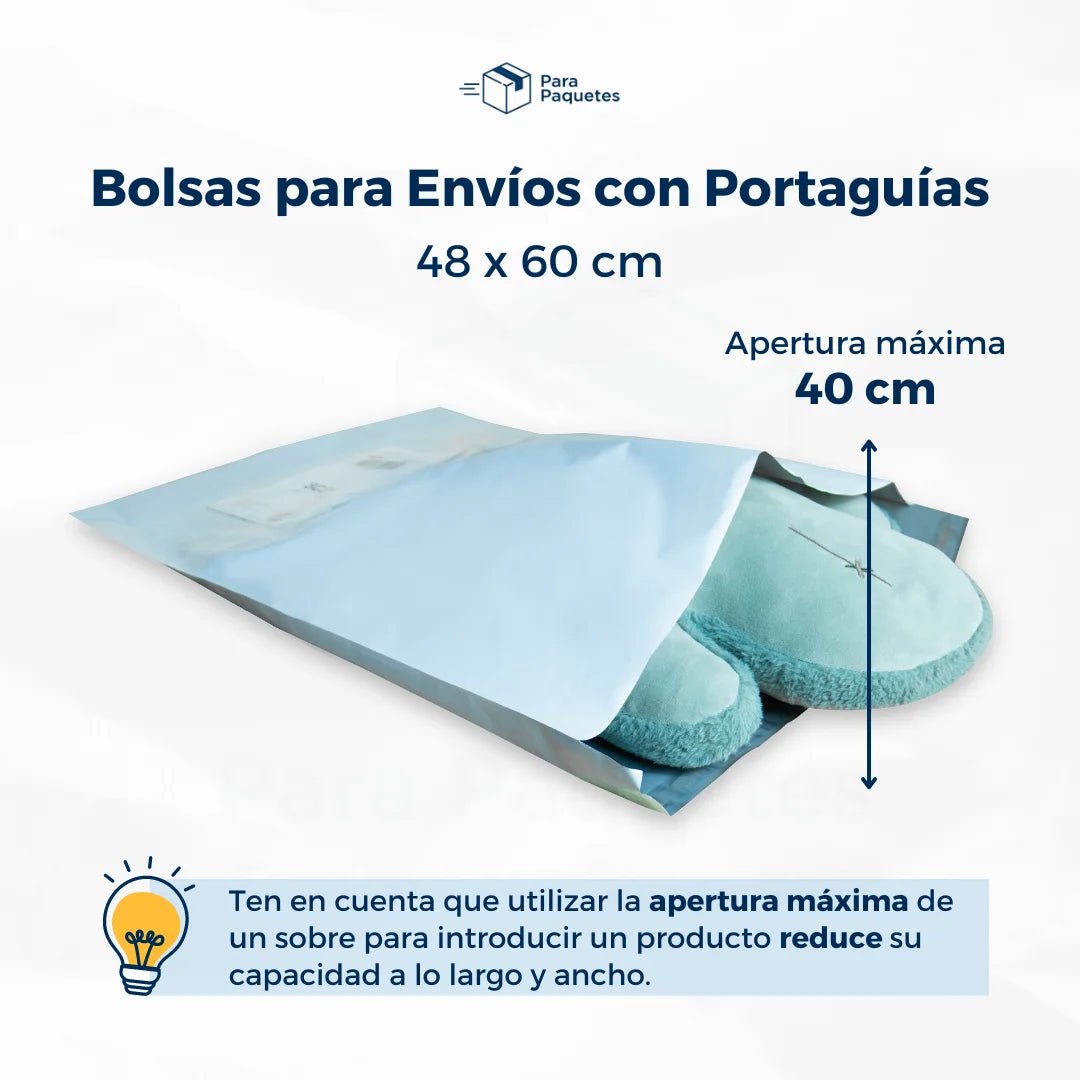 Bolsas para Envios con Portaguias Apertura Máxima de una bolsa con portaguia de 48x60cm ParaPaquetes