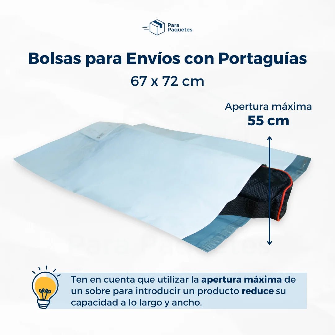 Bolsas para Envios con Portaguias Apertura Máxima de una bolsa con portaguias de 67x72cm ParaPaquetes