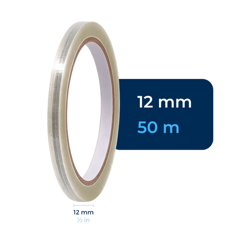 12 mm x 50 m - Cinta Adhesiva Personalizable Transparente Económica (Tipo 187)