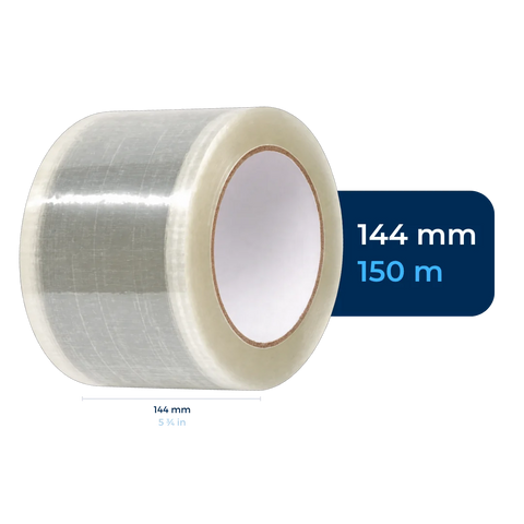 144 mm x 150 m - Cinta Adhesiva Personalizable Transparente Económica (Tipo 187)