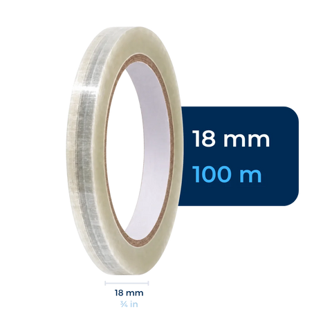 18 mm x 100 m - Cinta Adhesiva Personalizable Transparente Económica (Tipo 187)
