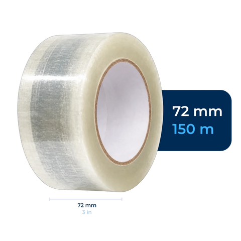 72 mm x 150 m - Cinta Adhesiva Personalizable Transparente Económica (Tipo 187)