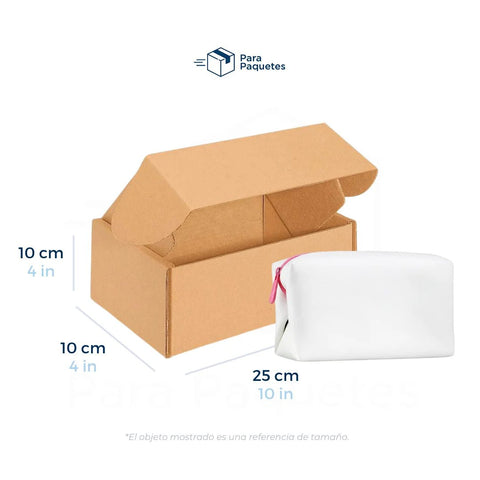 25 x 10 x 10 cm - Cajas de Cartón con Pestañas | Paquete de 25 | Papel Kraft | 32 ECT | Para Envíos con Pestañas