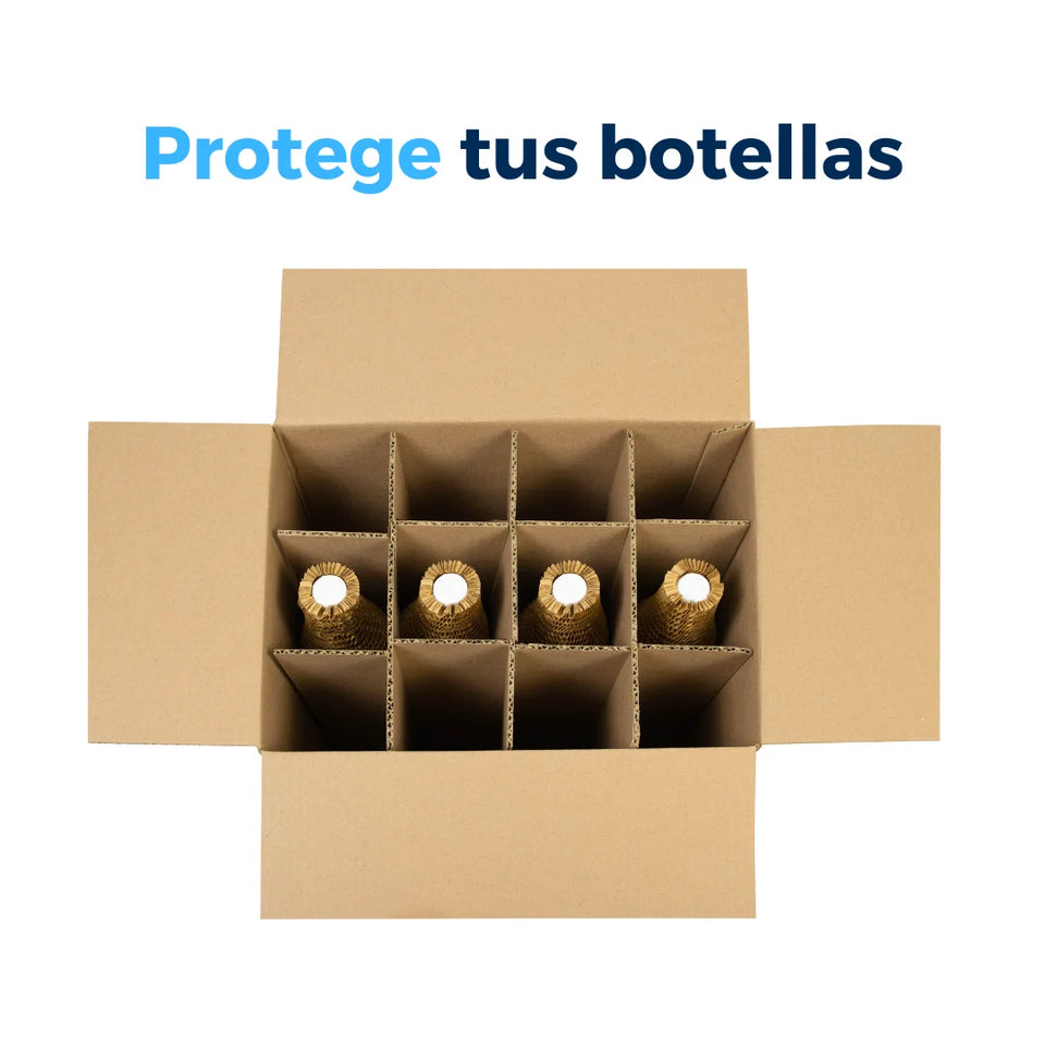 Cajas para 12 Botellas de Vino con Separadores y Mangas de Protección (Combo) | Papel Kraft | Café