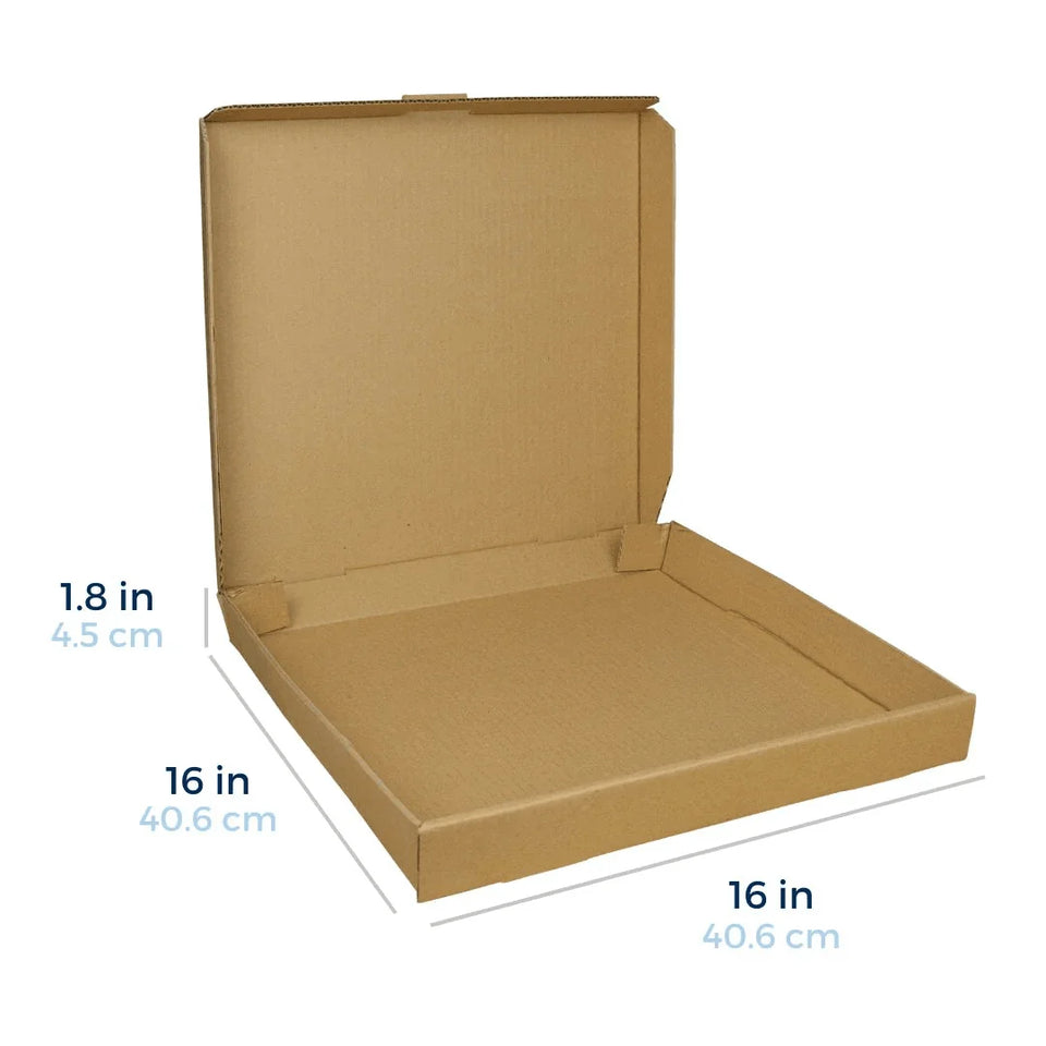 16 x 16" - Cajas para Pizza | Paquete de 25 | Papel Kraft | 23 ECT