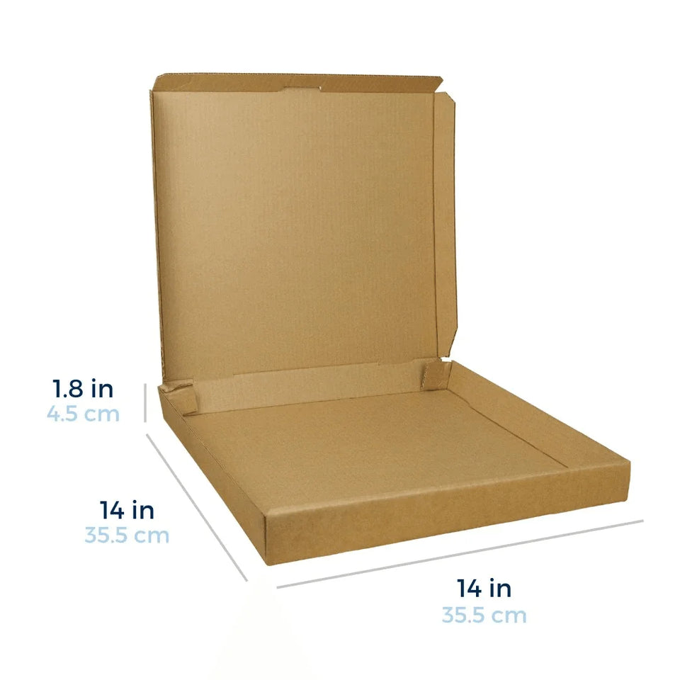 14 x 14" - Cajas para Pizza | Paquete de 25 | Papel Kraft | Ideal para Pizzas Grandes de Hasta 14″ (≈35,6 Cm) | 23 ECT