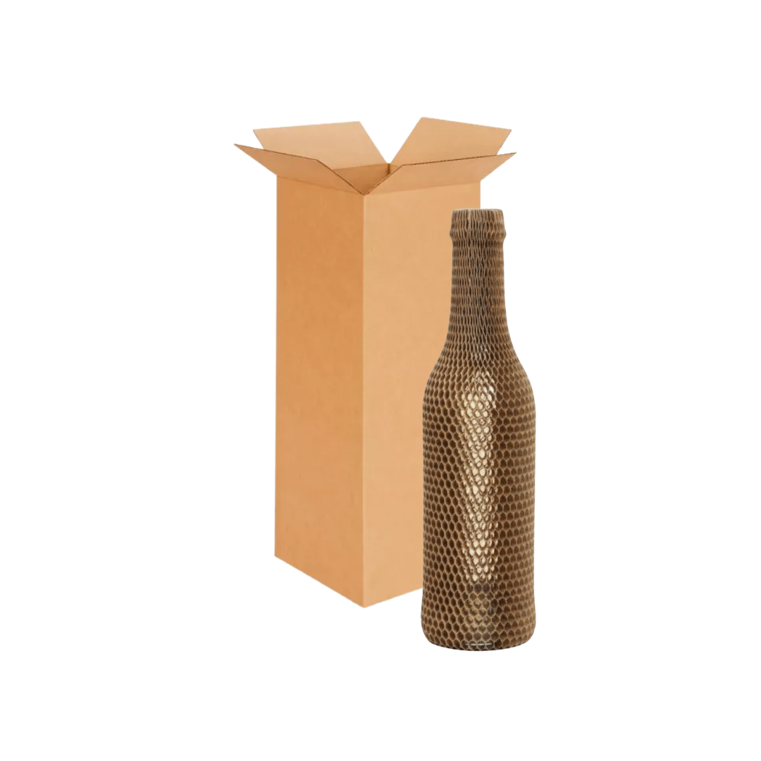 Cajas para 1 Botella de Vino con Mangas de Protección (Combo) | Papel Kraft | Café