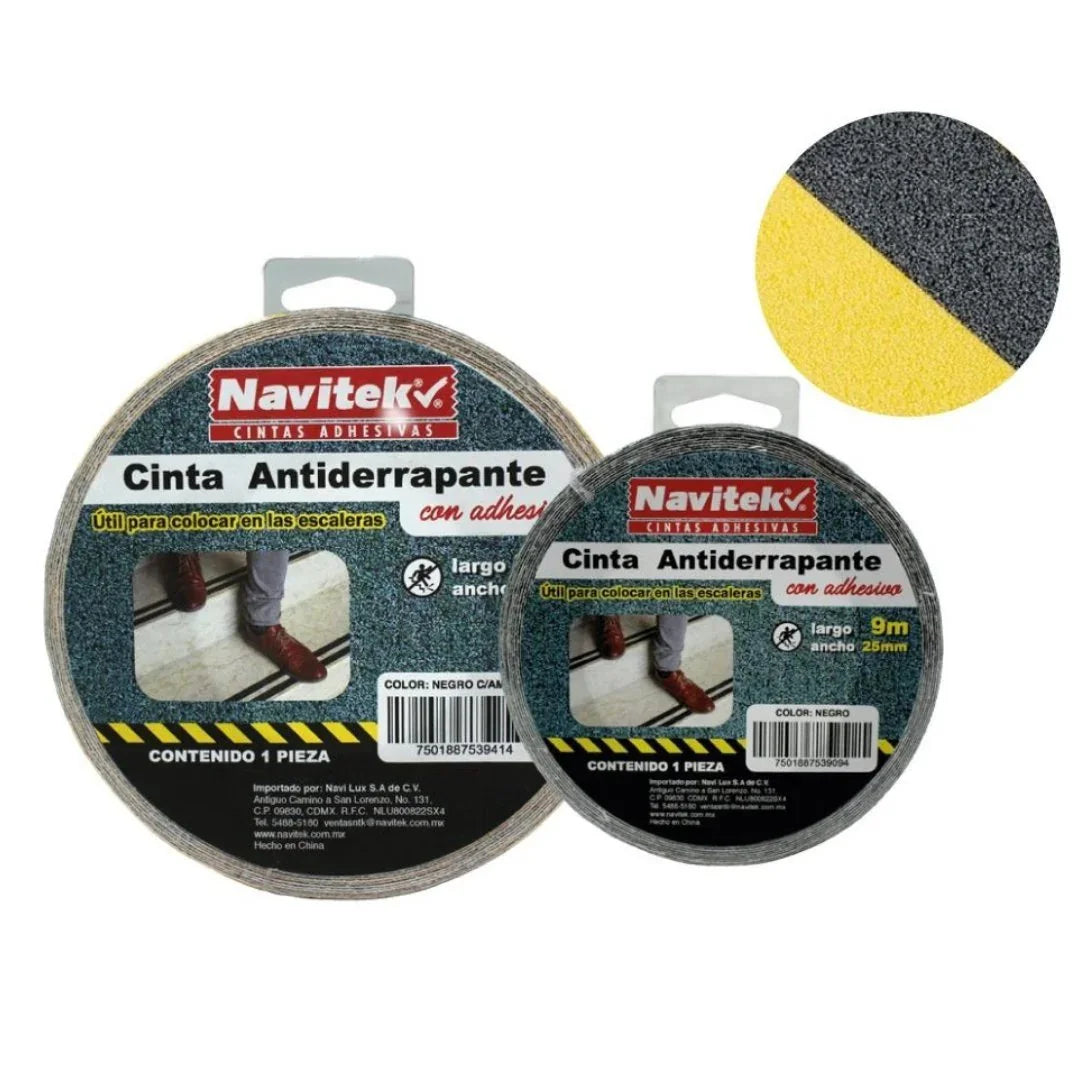 48 mm x 9 m - Cinta Adhesiva Antiderrapante Amarilla/Negra (Navitek 760) | Recubrimiento Rugoso de Óxido de Aluminio