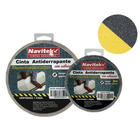 48 mm x 9 m - Cinta Adhesiva Antiderrapante Amarilla/Negra (Navitek 760) | Recubrimiento Rugoso de Óxido de Aluminio