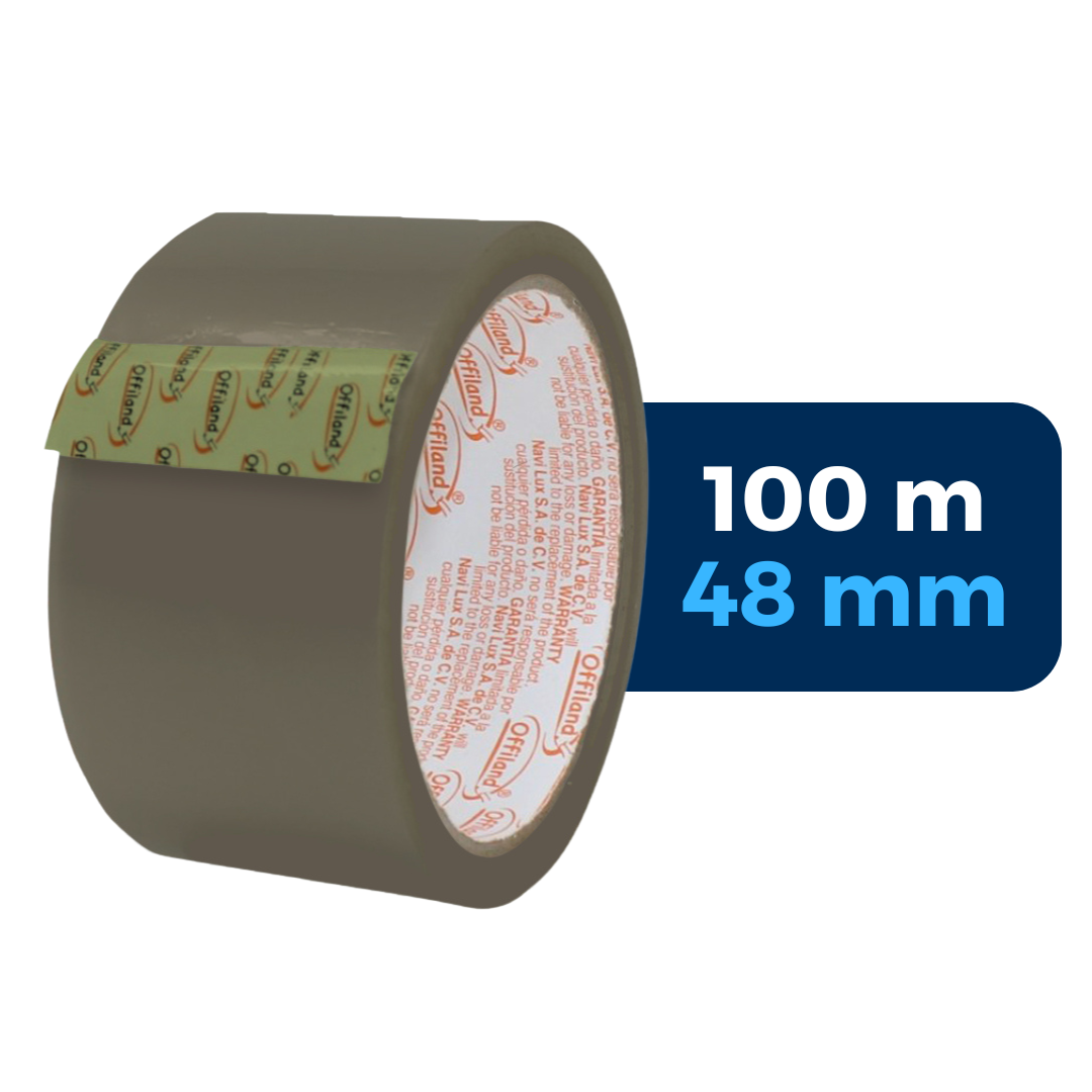 Cinta adhesiva O-40, color canela, 48 mm x 100 m. Marca: Navitek Offiland. ParaPaquetes.