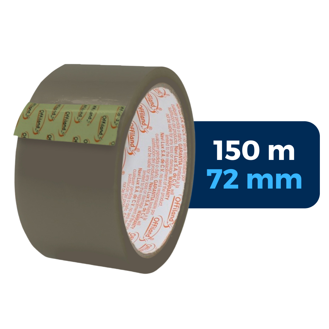 Cinta adhesiva O-40, color canela, 72 mm x 150 m. Marca: Navitek Offiland. ParaPaquetes.