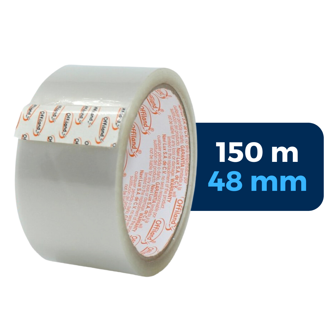 Cinta adhesiva O-40, color transparente, 48 mm x 150 m. Marca: Navitek Offiland. ParaPaquetes.