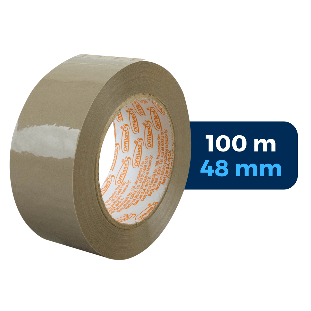 Cinta adhesiva O-40, color canela, 48 mm x 100 m. Marca: Navitek Offiland. ParaPaquetes.