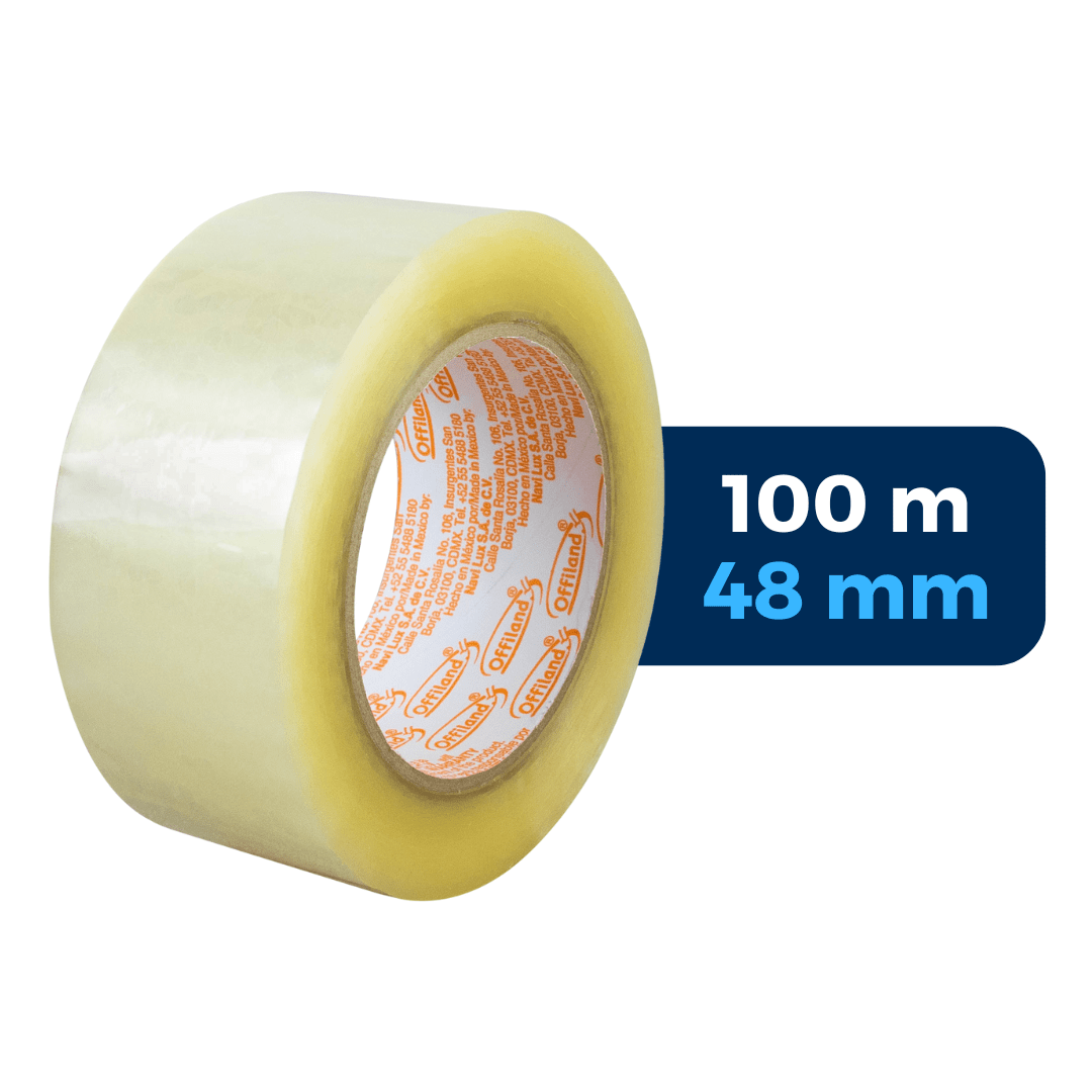 Cinta adhesiva O-40, color transparente, 48 mm x 100 m. Marca: Navitek Offiland. ParaPaquetes.