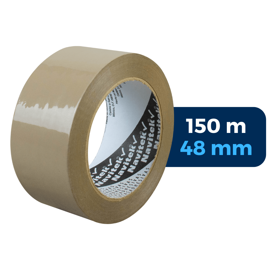 Cinta adhesiva canela de uso 100. Marca Navitek. 48 mm x 150 m. Para Paquetes.