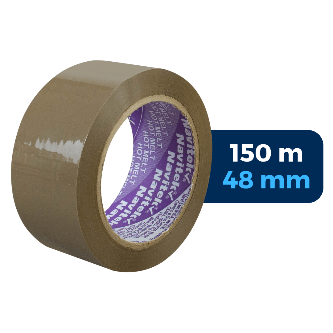 Cinta adhesiva HotMelt, canela. 150 m x 48 mm. Para Paquetes.