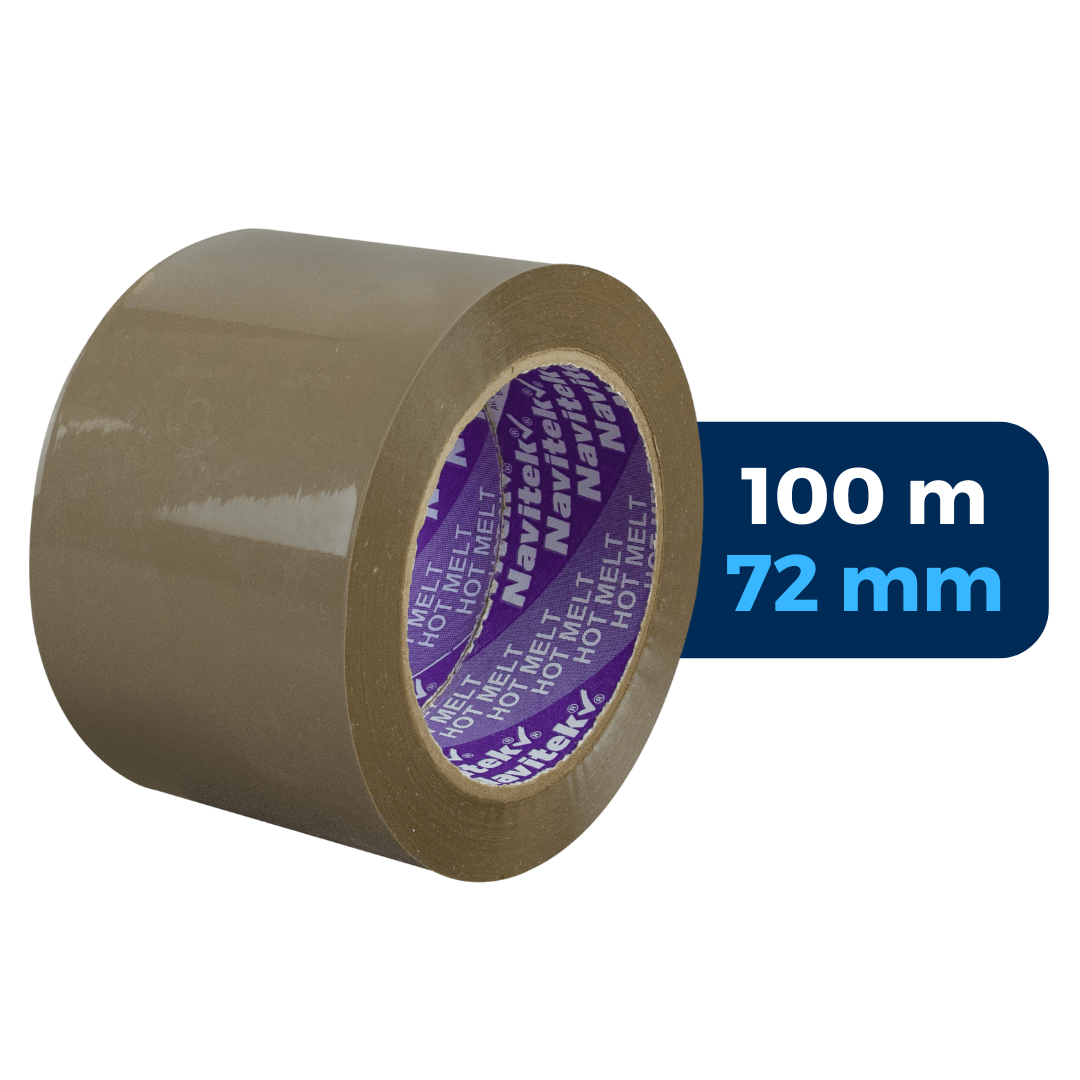 Cinta adhesiva HotMelt, canela. 100 m x 72 mm. Para Paquetes.