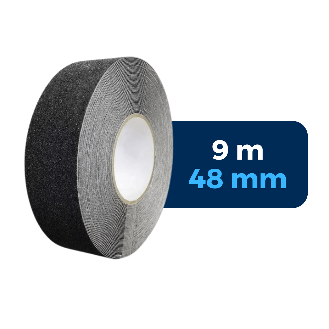 Cinta adhesiva antiderrapante negra. 9 m x 48 mm. Para paquetes.