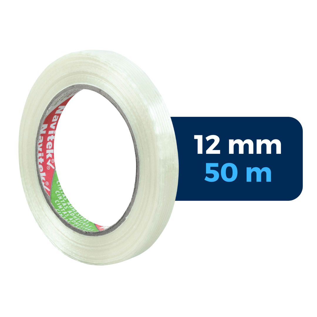 Cinta adhesiva flejadora Navitek. 12 mm x 50 m. Para Paquetes.