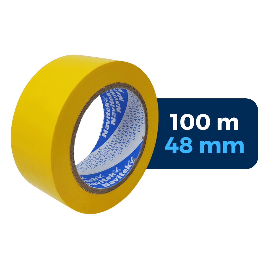 Cinta para empaque amarilla, 100 m x 48 mm. Marca: Navitek. Para Paquetes.