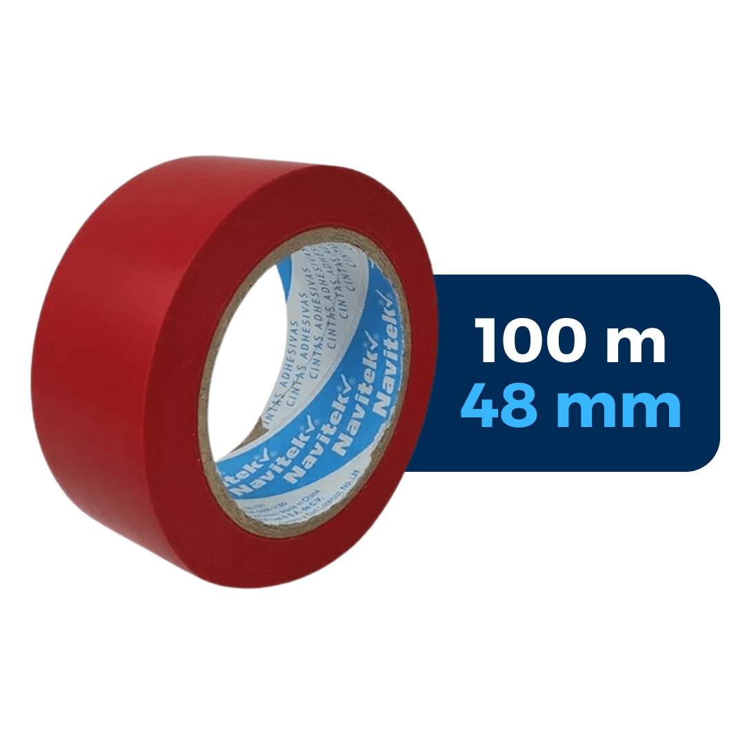 Cinta para empaque roja, 100 m x 48 mm. Marca: Navitek. Para Paquetes.