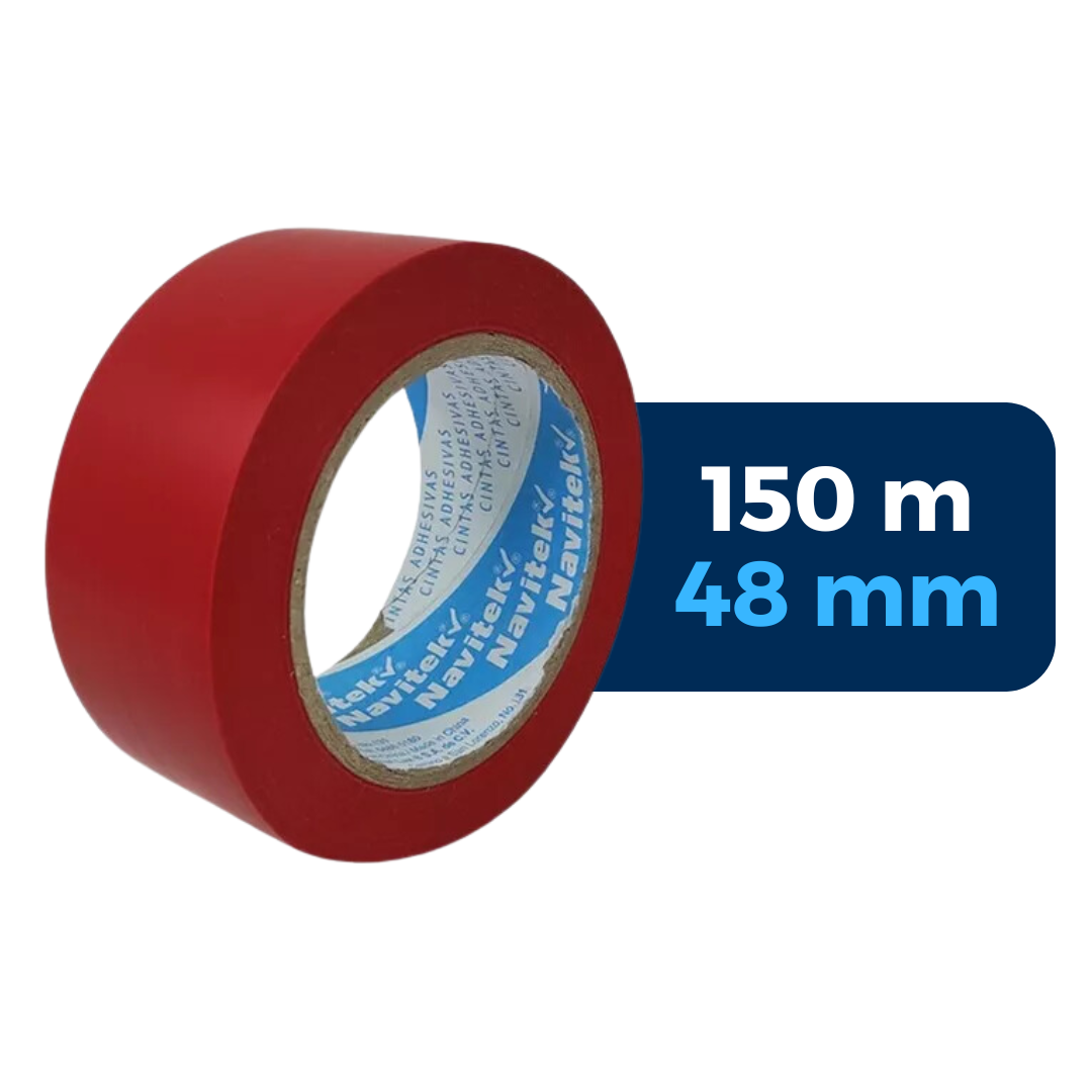 Cinta para empaque roja, 150 m x 48 mm. Marca: Navitek. Para Paquetes.