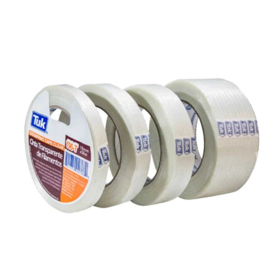 48 mm x 50 m - Cinta Flejadora Filamentada Reforzada Transparente (Tuk 196T)