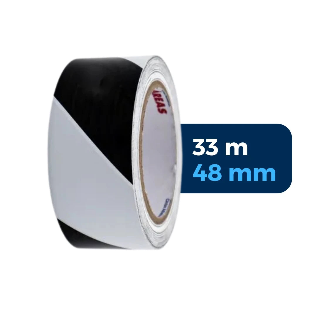 48 mm x 33 m - Cinta Adhesiva Delimitadora de Vinil Blanca y Negra (Tuk 340)
