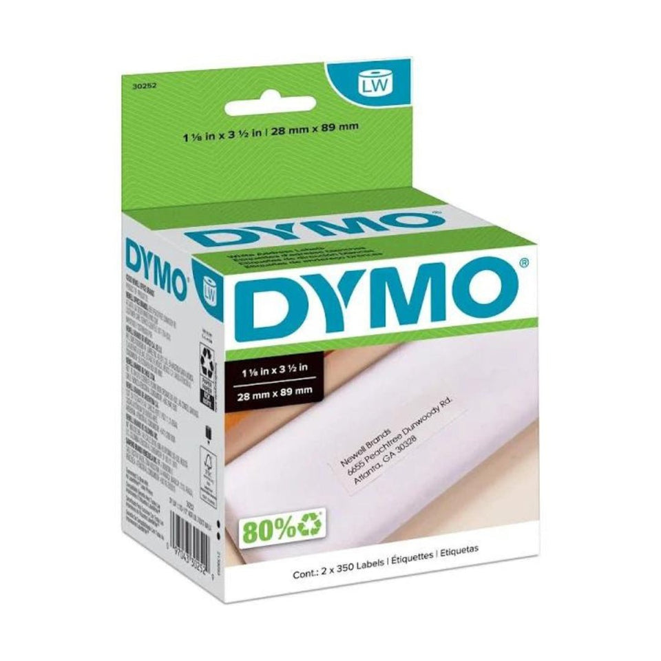 Par de Etiquetas de Dirección Blancas 1 1/8” x 3 1/2” Dymo LW (30252) | Papel Térmico