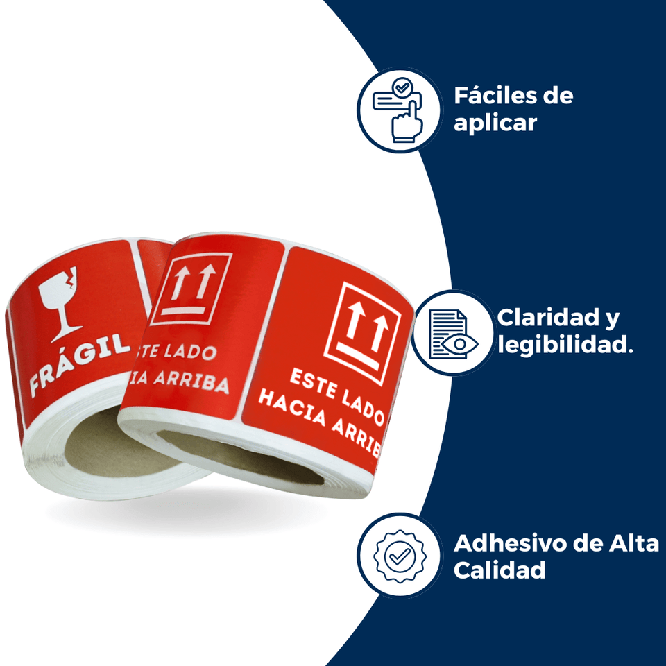 Etiquetas Adhesivas "Frágil" - 3 x 3" | Papel y Adhesivo | Rojo