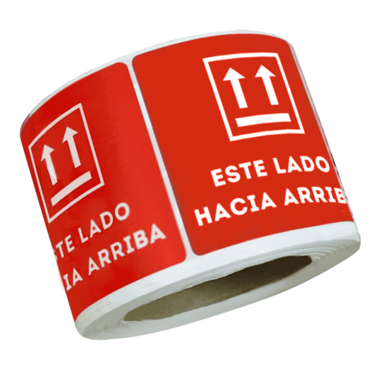 Etiquetas Adhesivas "Este Lado Hacia Arriba" - 3 x 3" | Papel y Adhesivo | Rojo