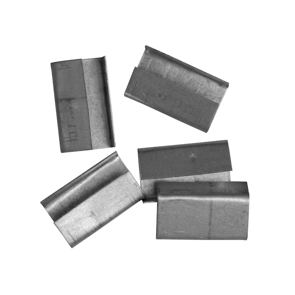 Sellos CPG de Acero Galvanizado para Fleje de Polipropileno - 1/2" Abierto | Paquete de 1000 | Gris Plata | Cal. 26
