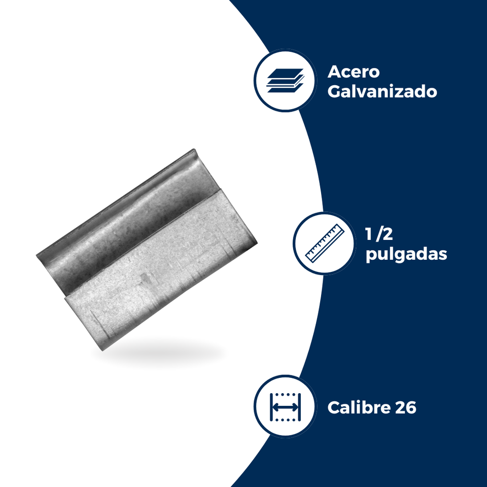 Sellos CPG de Acero Galvanizado para Fleje de Polipropileno - 1/2" Abierto | Paquete de 1000 | Gris Plata | Cal. 26