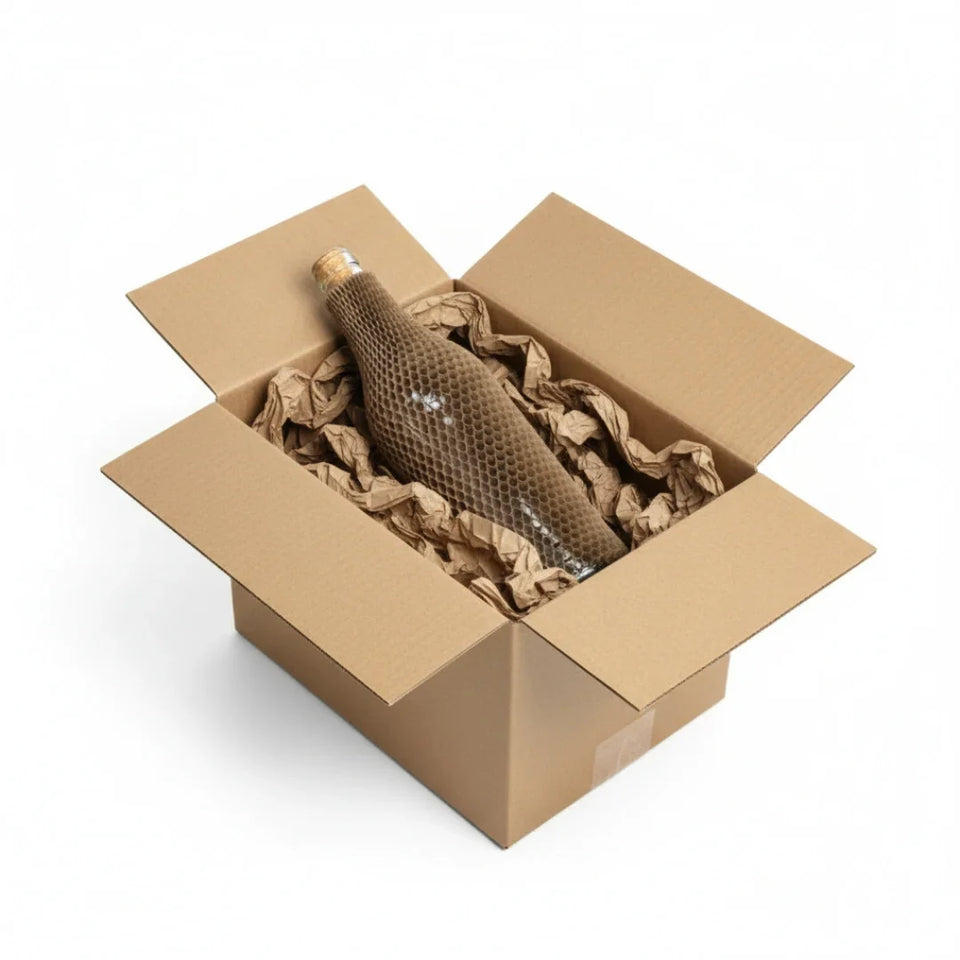 Manga de Protección de Papel Kraft Honeycomb para Botellas - 45 cm de Largo | Paquete de 25 | Café