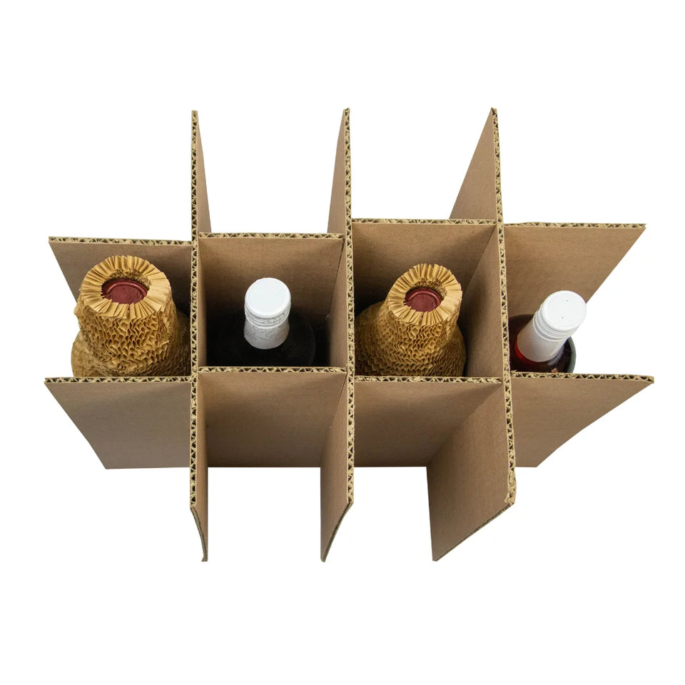 Cajas para 12 Botellas de Vino con Separadores y Mangas de Protección (Combo) | Papel Kraft | Café