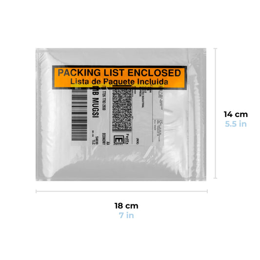 18 x 14 cm Sobres Packing List "Enclosed" | Paquete de 100 | Polietileno CPP/CPE y Papel | Transparente