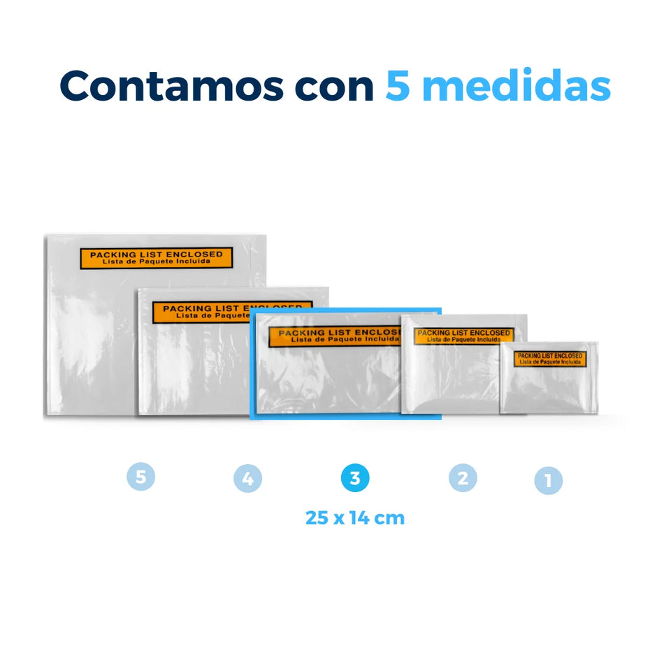 25 x 14 cm Sobres Packing List "Enclosed" | Paquete de 100 | Polietileno CPP/CPE y Papel | Transparente