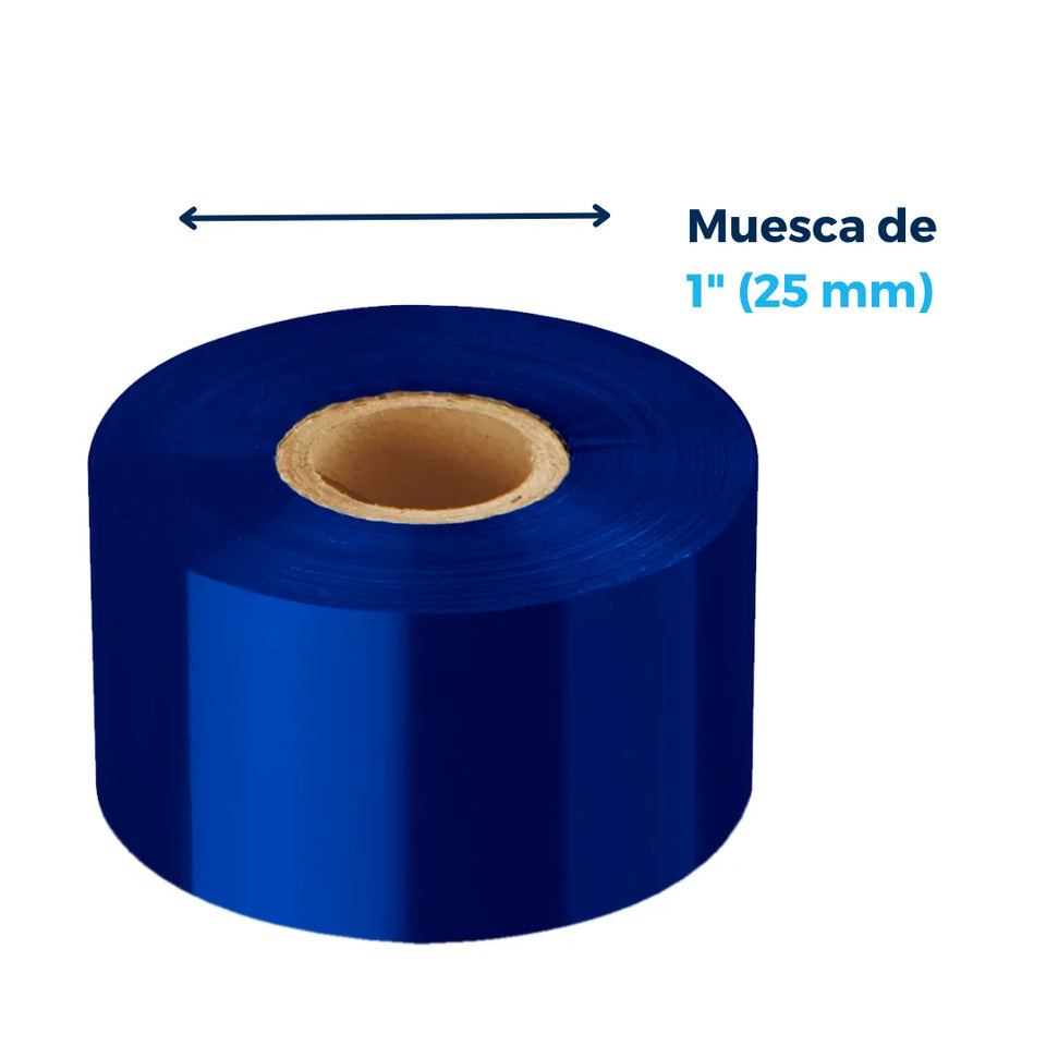 38mm x 300m - Ribbon de Cera | Poliéster Recubierta de Cera | Azul