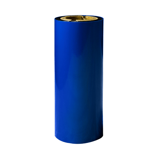 110mm X 74m Muesca 1" - Ribbon de Cera | Poliéster Recubierta con Cera | Azul