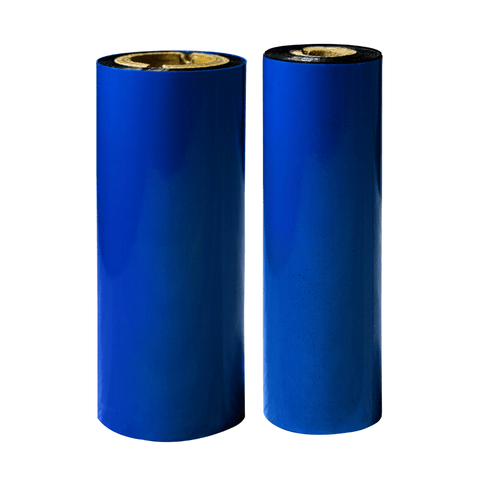 110mm X 74m Muesca 1/2" - Ribbon de Cera | Poliéster Recubierta con Cera | Azul