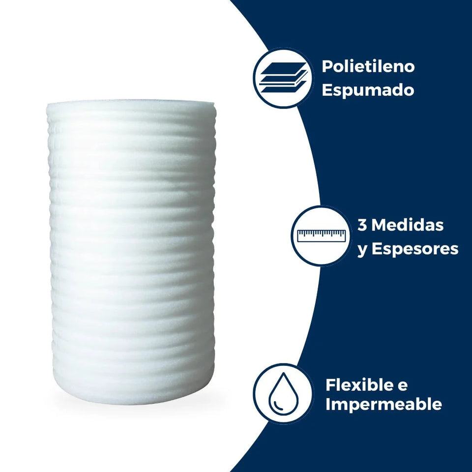 Rollo de Espuma Polyfoam de 1/16" x 73 m | Polietileno Espumado | Blanco | Texturizado Ondulado