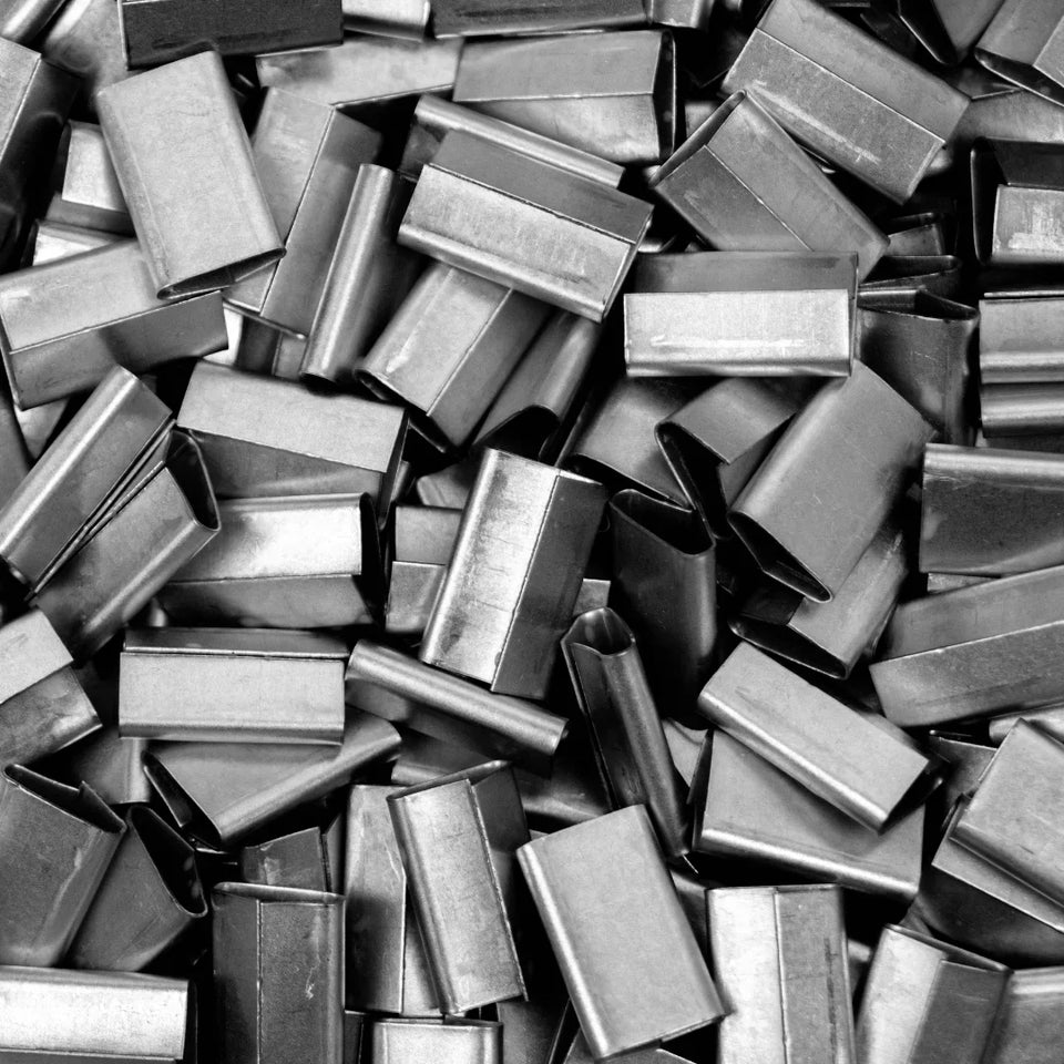 Sellos CPTG de Acero Galvanizado para Fleje de Polipropileno - 1/2" Traslapado | Paquete de 1000 | Gris Plata | Cal. 26