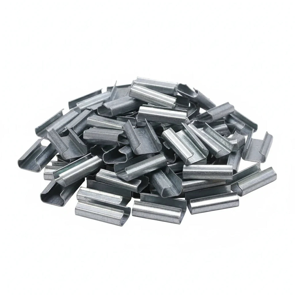 Sellos CPA de Acero Galvanizado Para Fleje de Polipropileno - 1/2" Americano (Cola De Pato) | Paquete de 1000 | Cal. 24