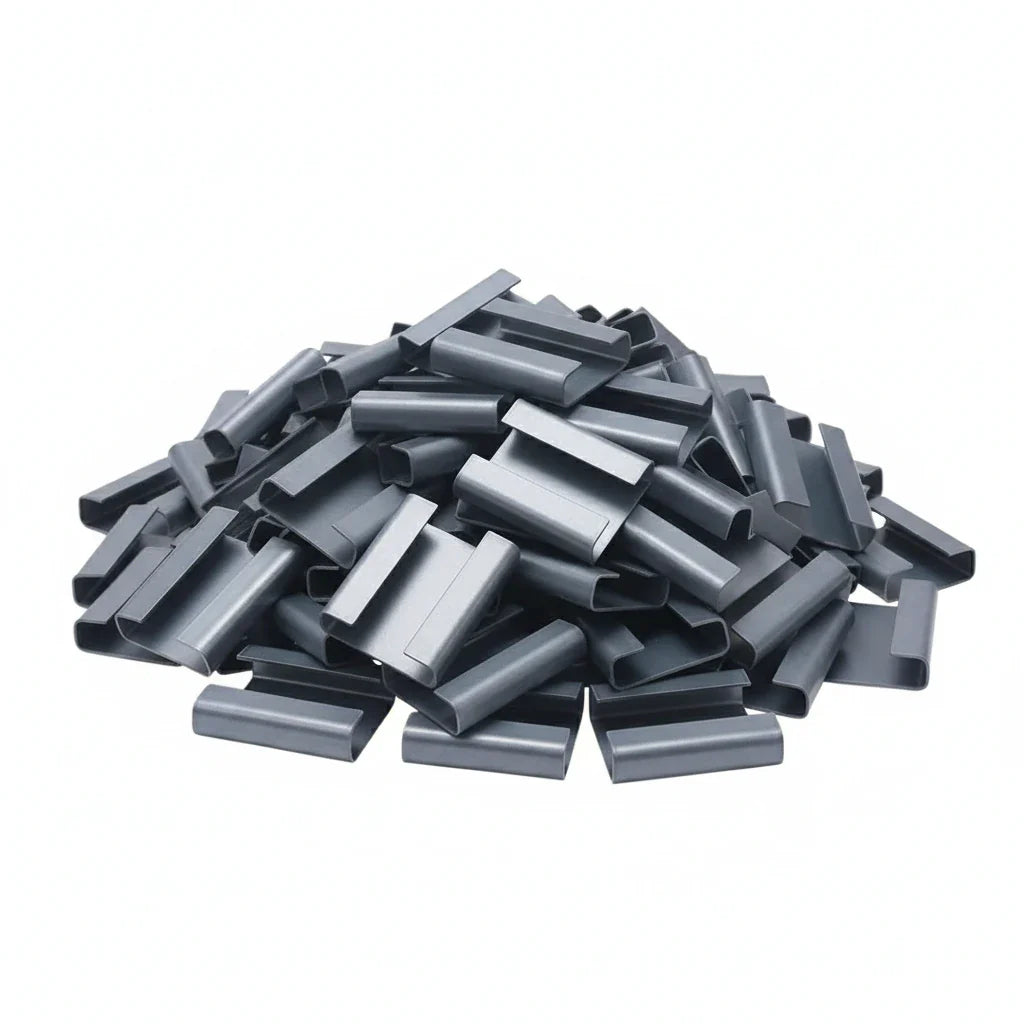 Sellos AC de Acero Galvanizado para Fleje de Acero - 5/8" Cerrado | Paquete de 1000 | Gris Plata | Cal. 24