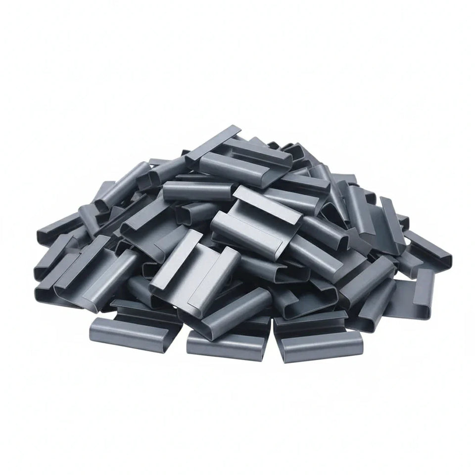Sellos AC de Acero Galvanizado para Fleje de Acero - 5/8" Cerrado | Paquete de 1000 | Gris Plata | Cal. 24