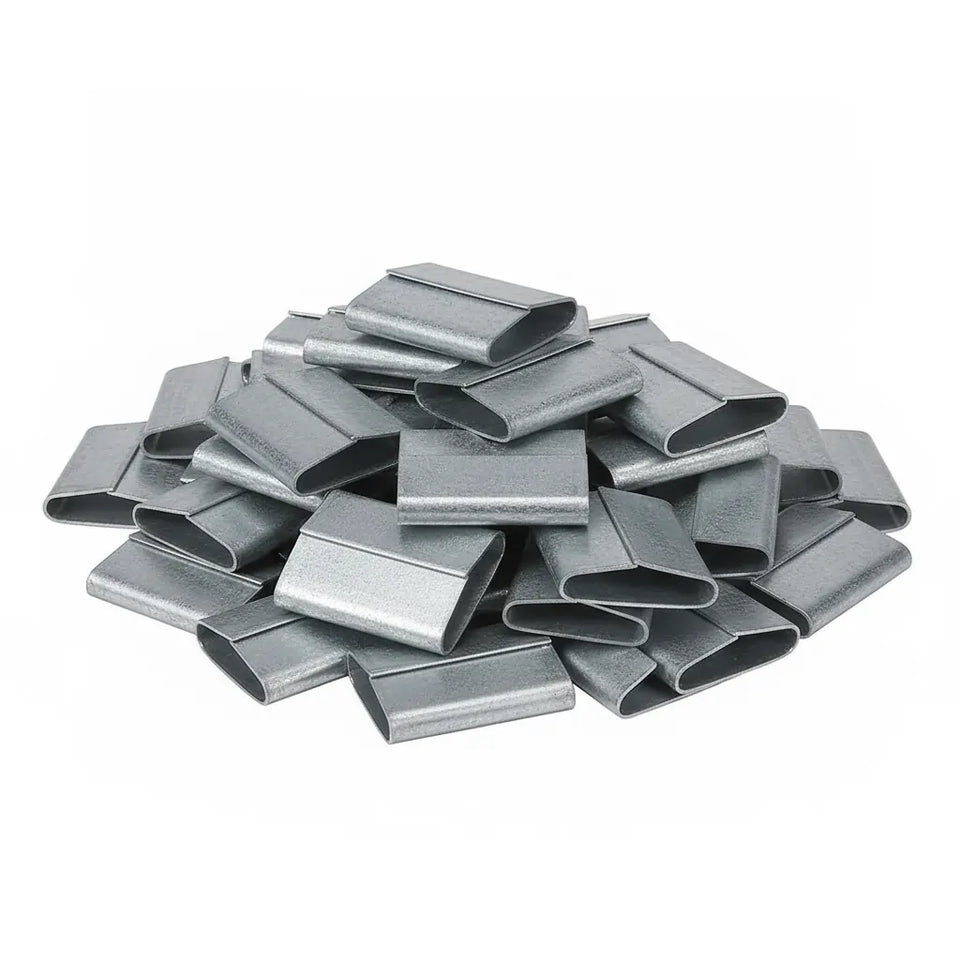 Sellos CPTG de Acero Galvanizado para Fleje de Polipropileno - 1/2" Traslapado | Paquete de 1000 | Gris Plata | Cal. 26