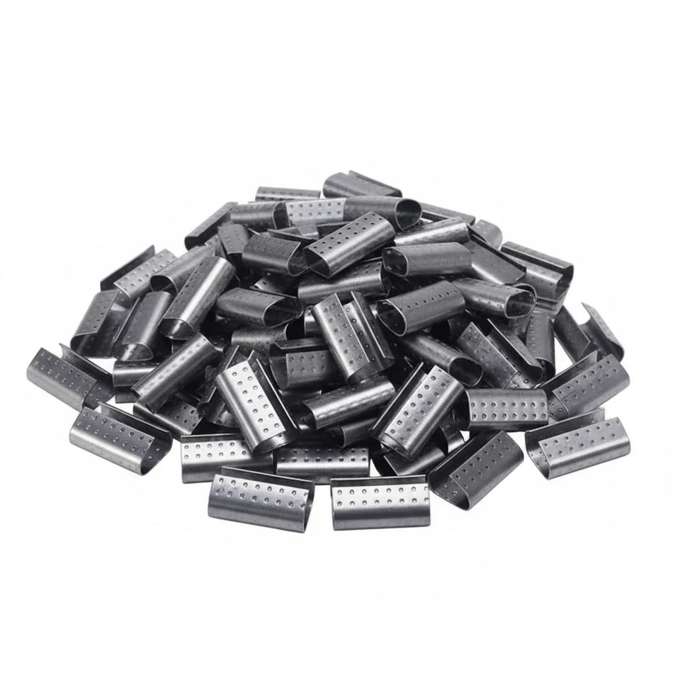 Sellos CPO de Acero Galvanizado Para Fleje de Polipropileno - 1/2" Punteado | Paquete de 1000 | Gris Plata | Cal. 26