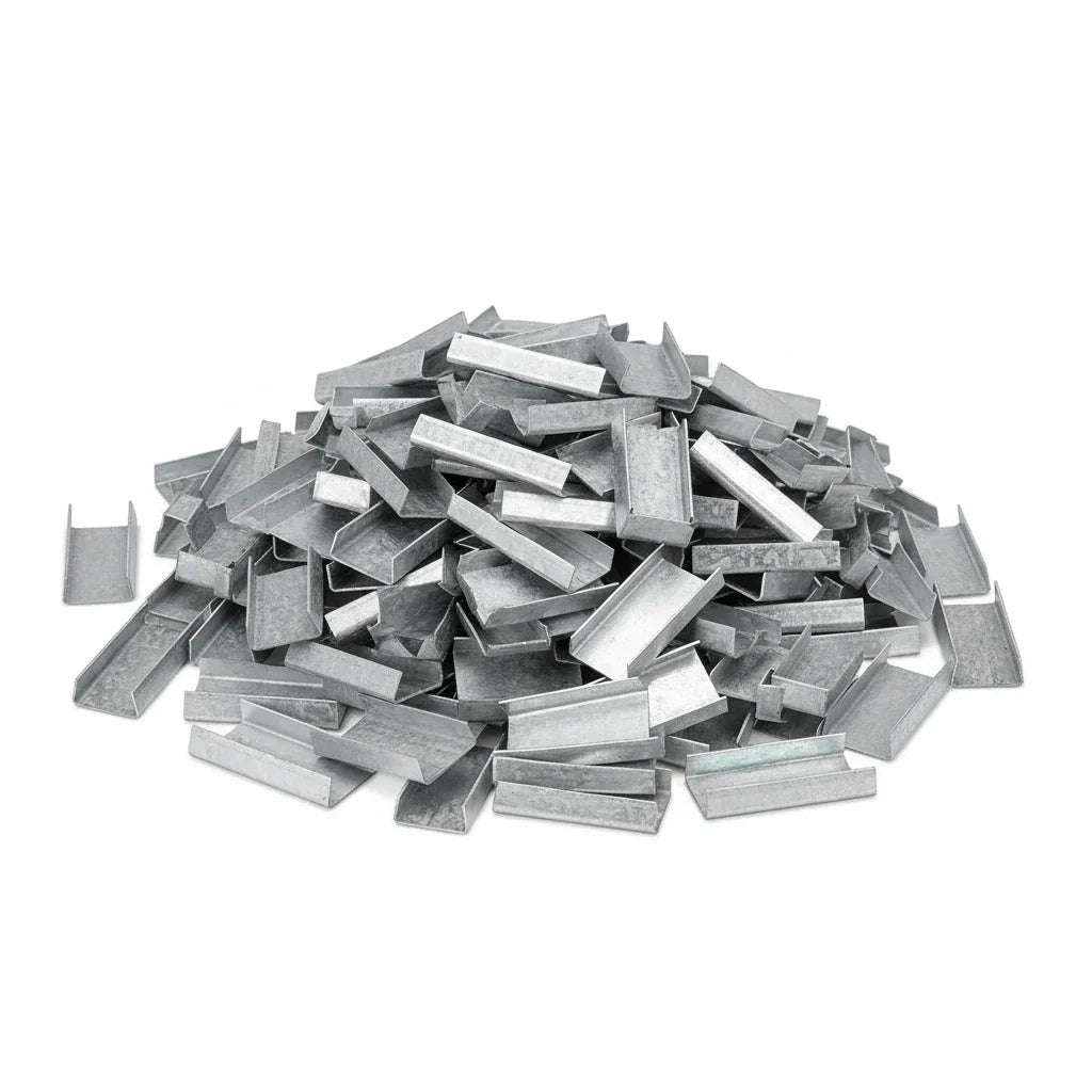Sellos AA de Acero Galvanizado para Fleje de Acero - 1/2" Abierto | Paquete de 1000 | Gris Plata | Cal. 24